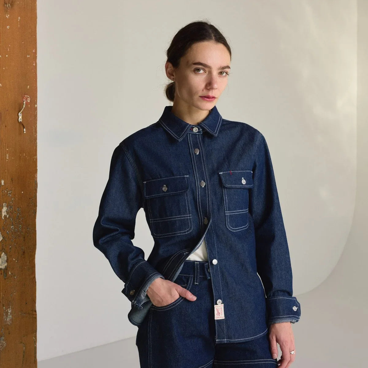 Women's Cotton Denim Work Shirt - Dark Indigo