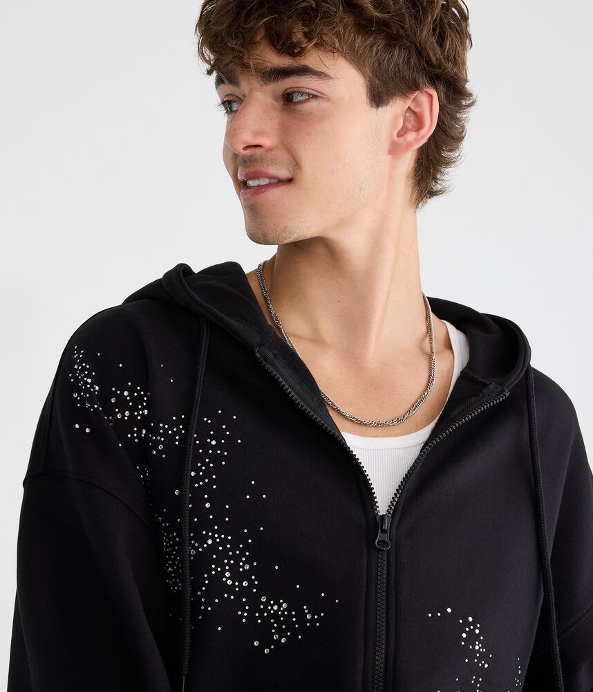 Men's Rhinestone Boxy Full-Zip Hoodie
