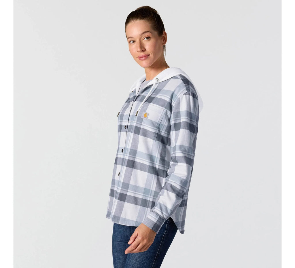Women's Hooded Plaid Shirt Jacket - Blue