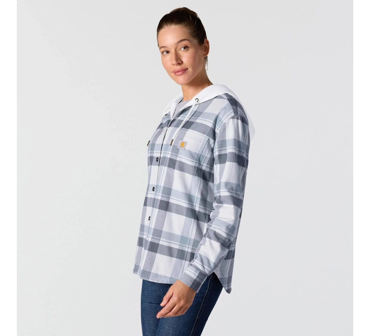 Women's Hooded Plaid Shirt Jacket - Blue