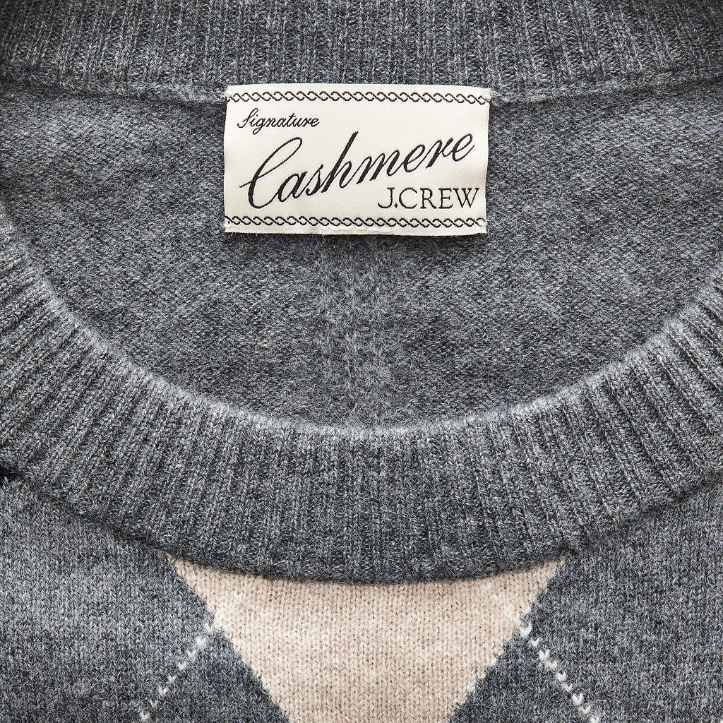 Cashmere Blouson-Sleeve Argyle Sweater