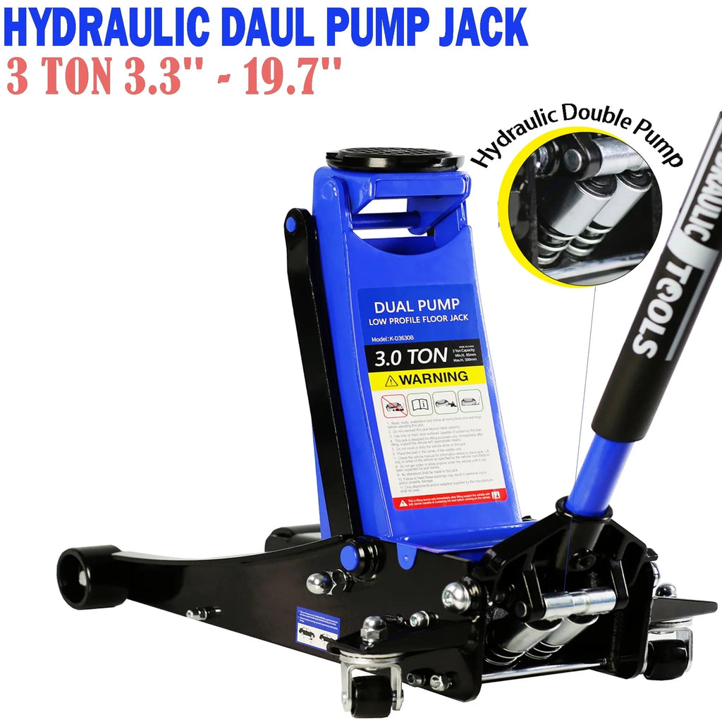 Seizeen Low Profile Floor Jack, 3 Ton (6600 lbs), 3.3 in-19.7 in Lift Range, 52 in Extended Handle