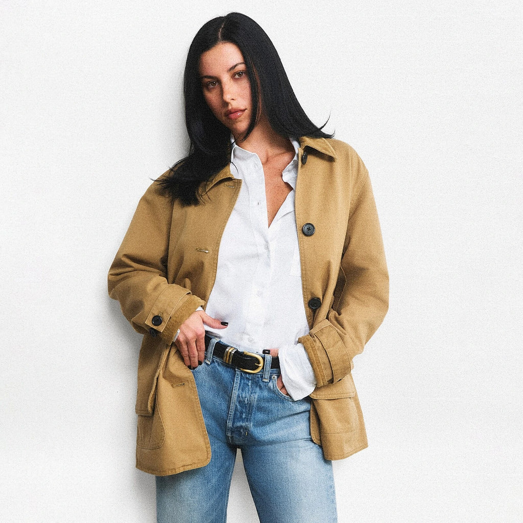 Women's Canvas Jacket With Corduroy Collar - Camel