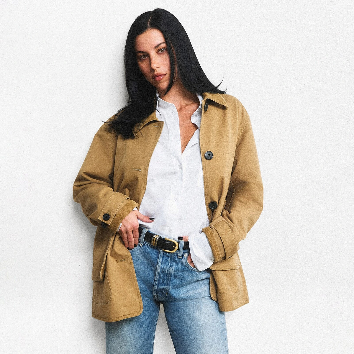 Women's Canvas Jacket With Corduroy Collar - Camel