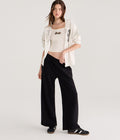 Mid-Rise Wide-Leg Fleece Sweatpants - Black