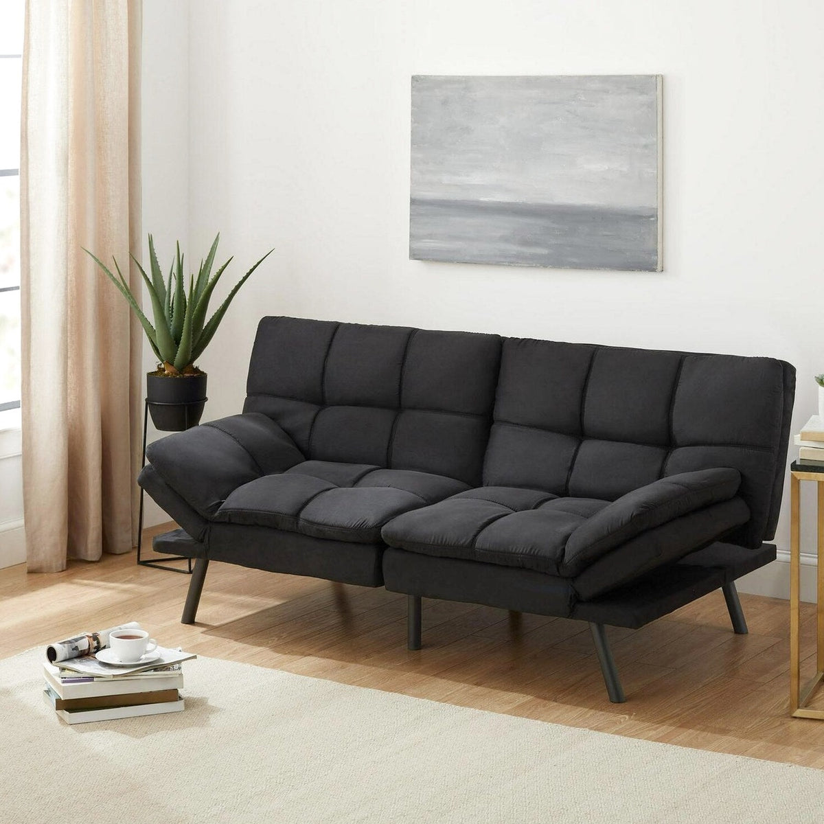 Mainstays Memory Foam Futon, Black Faux Suede Fabric, Full - MS95-010-107-02