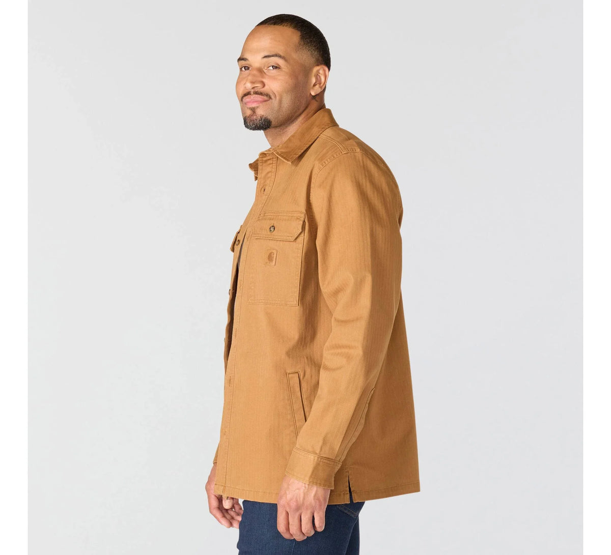 Men's Stretch Herringbone Shirt Jacket - Brown