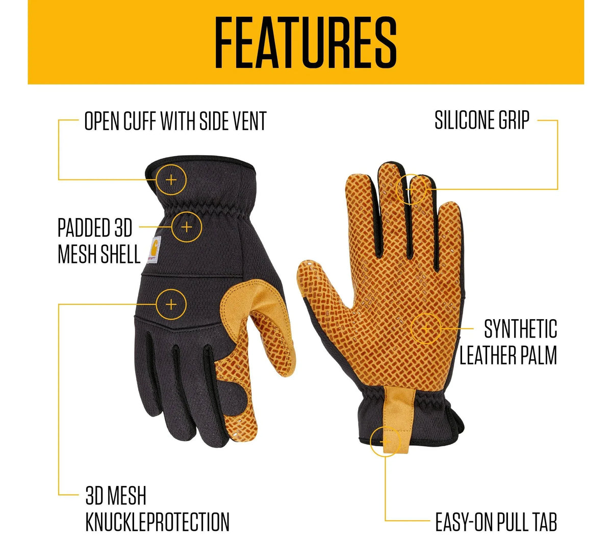 High-Dexterity Padded Grip Work Gloves - Black
