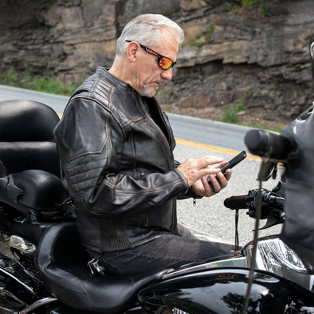 Men's Naked Cowhide Motorcycle Jacket - Brown