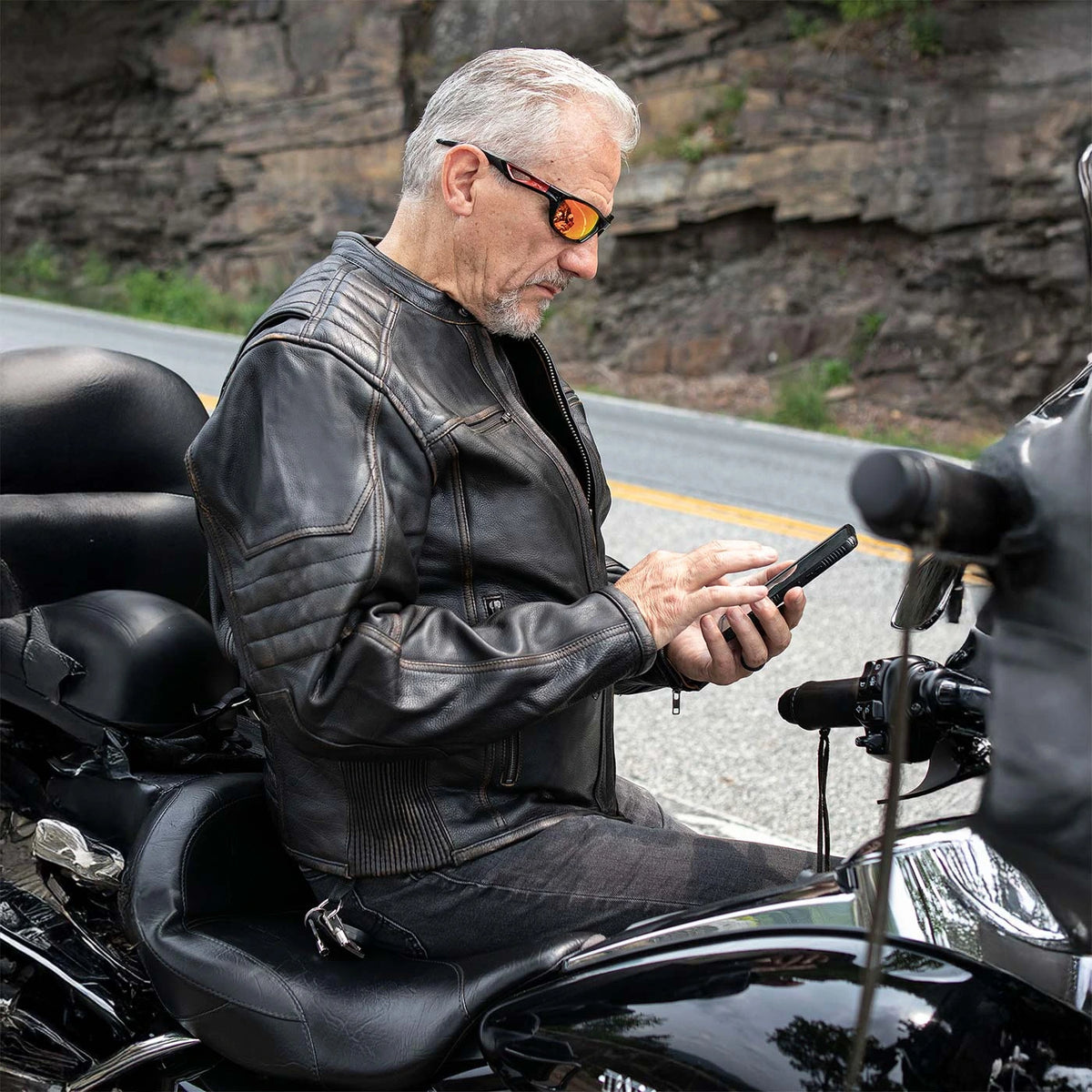 Men's Naked Cowhide Motorcycle Jacket - Brown