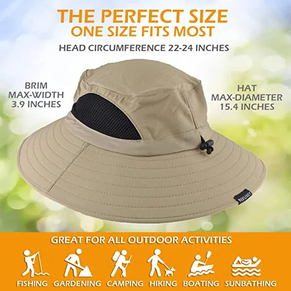 Sun Hat For Men/Women, Waterproof Wide Brim Bucket Hat Foldable Boonie Hat For Fishing Hiking Garden Safari Beach Upf 50/Waterproof