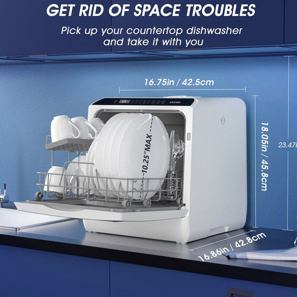 AIRMSEN Portable Countertop Dishwasher, 5-Liter Built-In Water Tank, 5 Washing Programs - AE-TDQR03