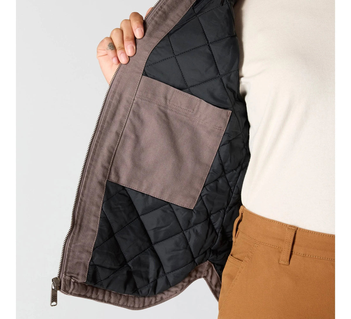Women's Insulated Hooded Cotton Canvas Vest - Taupe