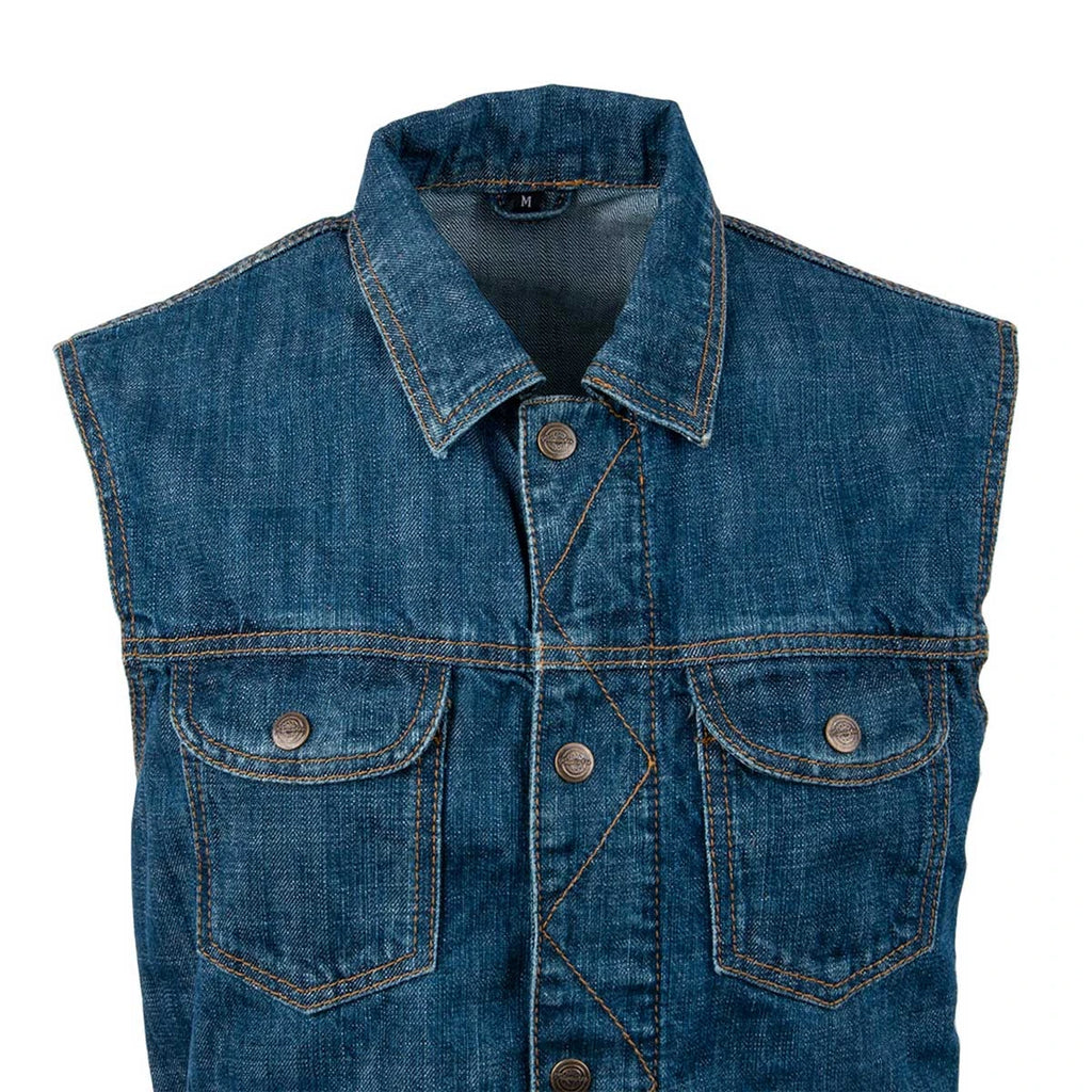 Men's Stone-Washed Denim Motorcycle Vest - Blue