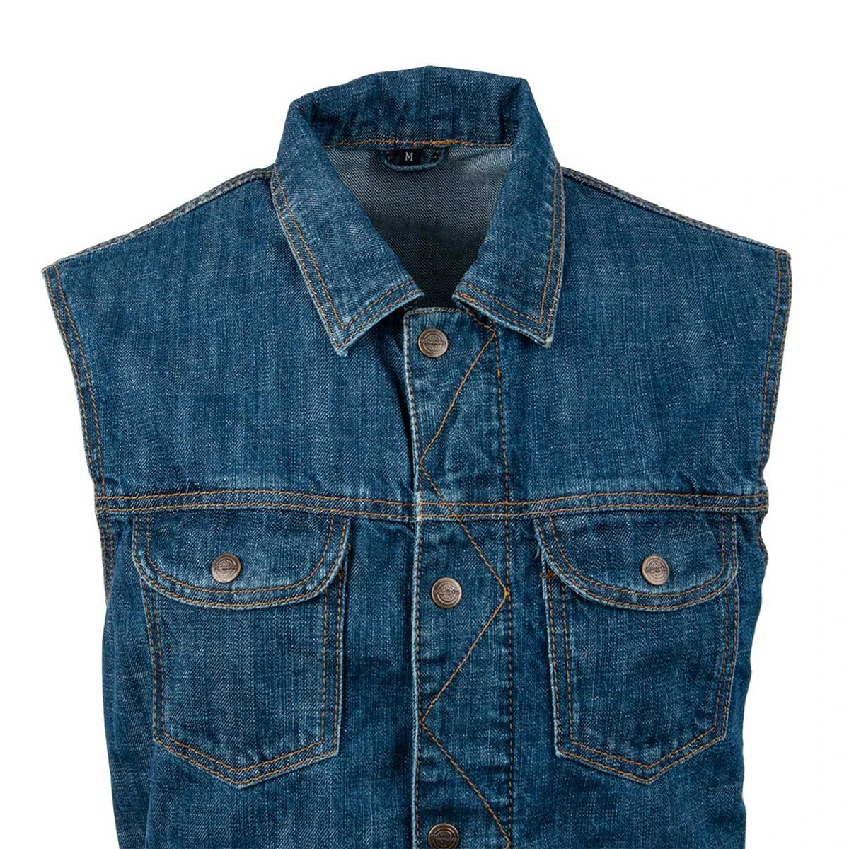 Men's Stone-Washed Denim Motorcycle Vest - Blue