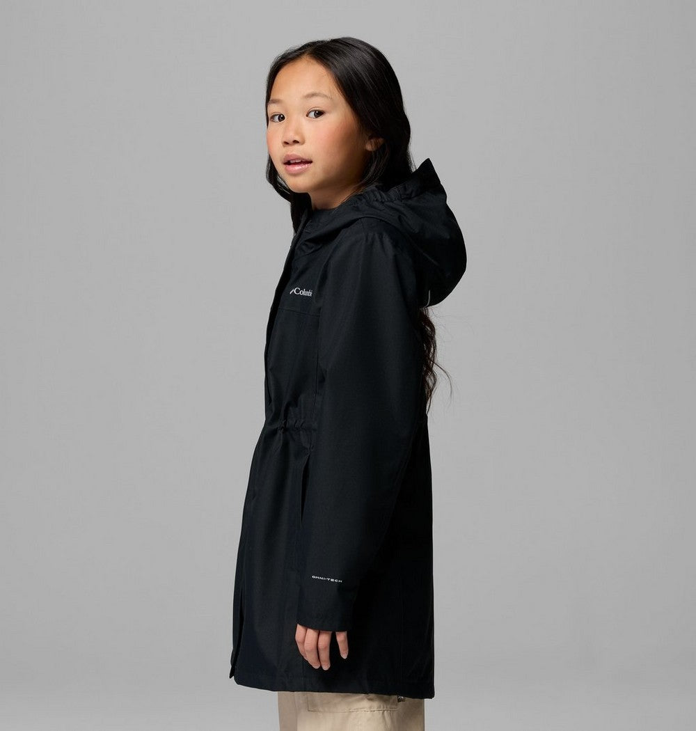 Girls' Long Waterproof Rain Jacket - Black