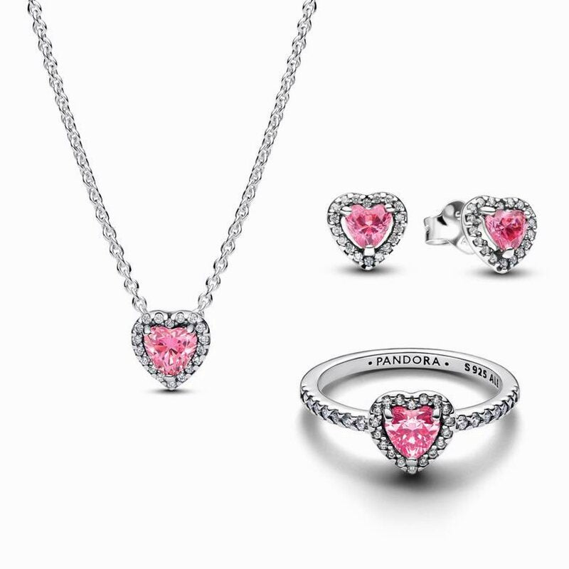 Sterling Silver Pink Heart Jewelry Set