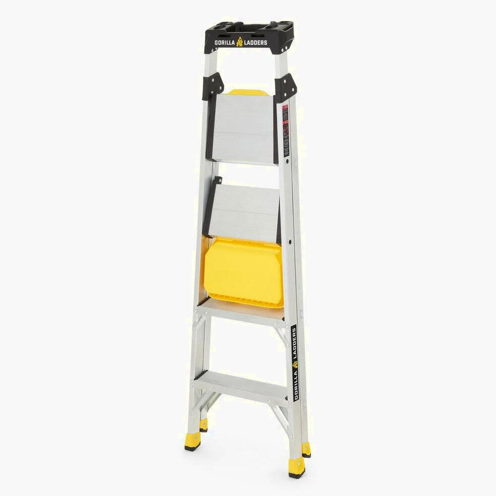 Gorilla Ladders Aluminum Dual Platform Ladder With Project Bucket, 5.5 Ft, 300 Lb Capacity