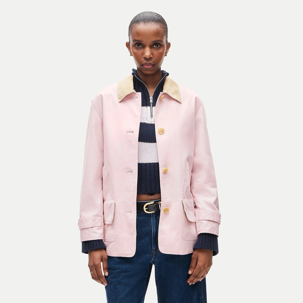 Women's Canvas Jacket With Corduroy Collar - Camel