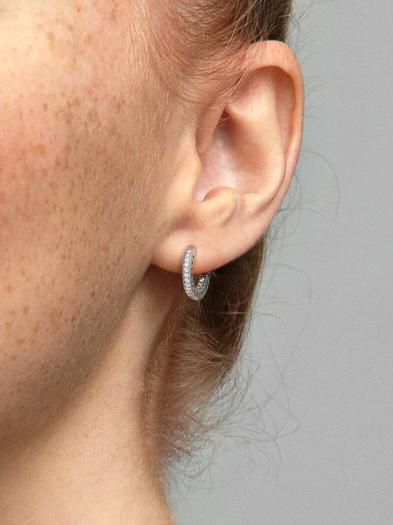 Sterling Silver Pave Heart Hoop Earrings