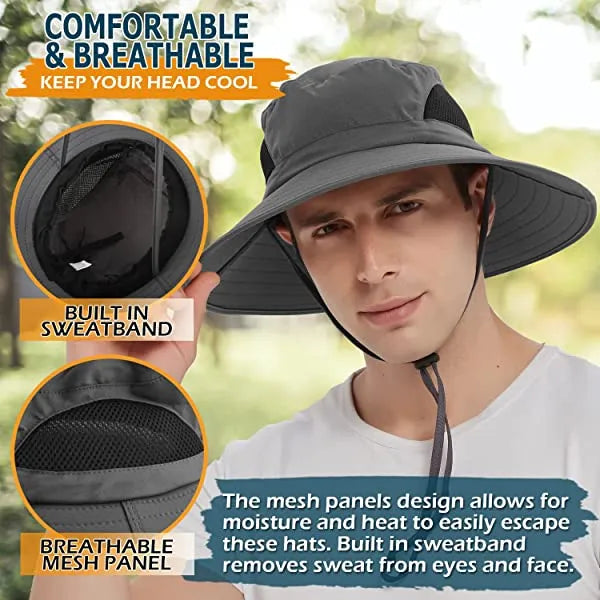 Sun Hat For Men/Women, Waterproof Wide Brim Bucket Hat Foldable Boonie Hat For Fishing Hiking Garden Safari Beach Upf 50/Waterproof