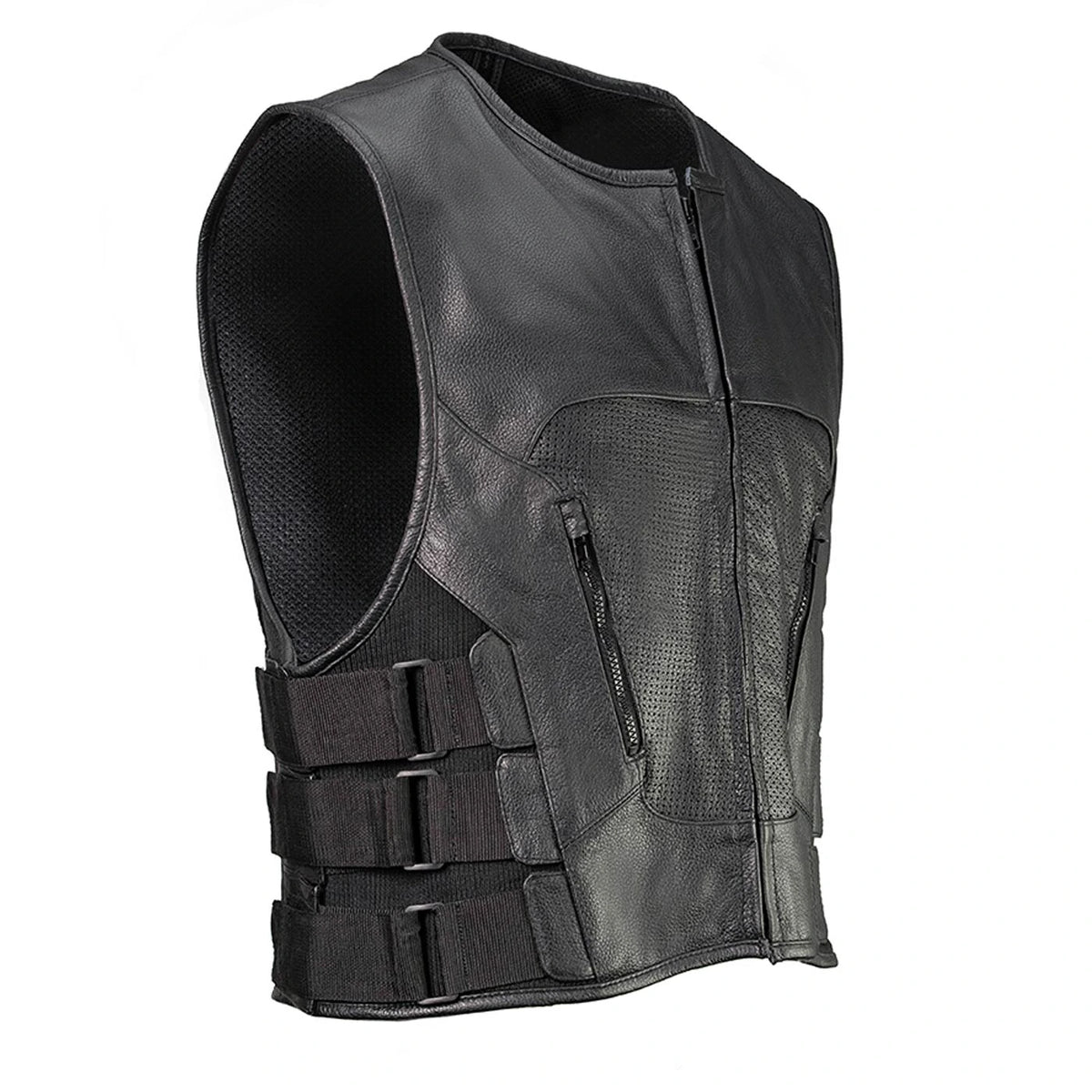 Men's Leather Motorcycle Vest - Black