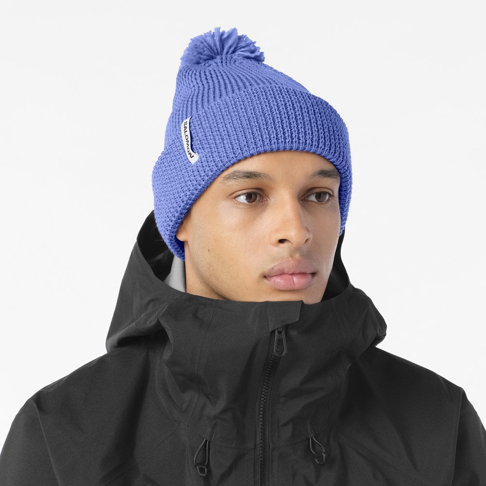 Waffle Knit Pom Beanie - Black