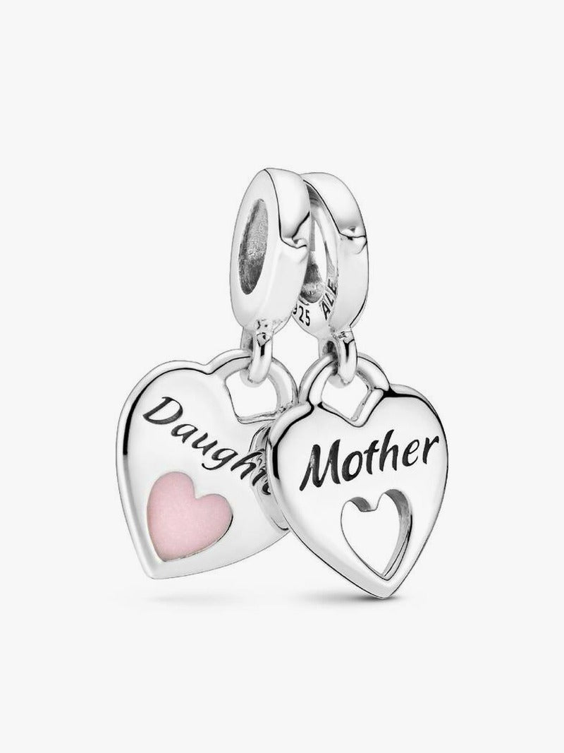 Mother Daughter Heart Charm And Bracelet Set