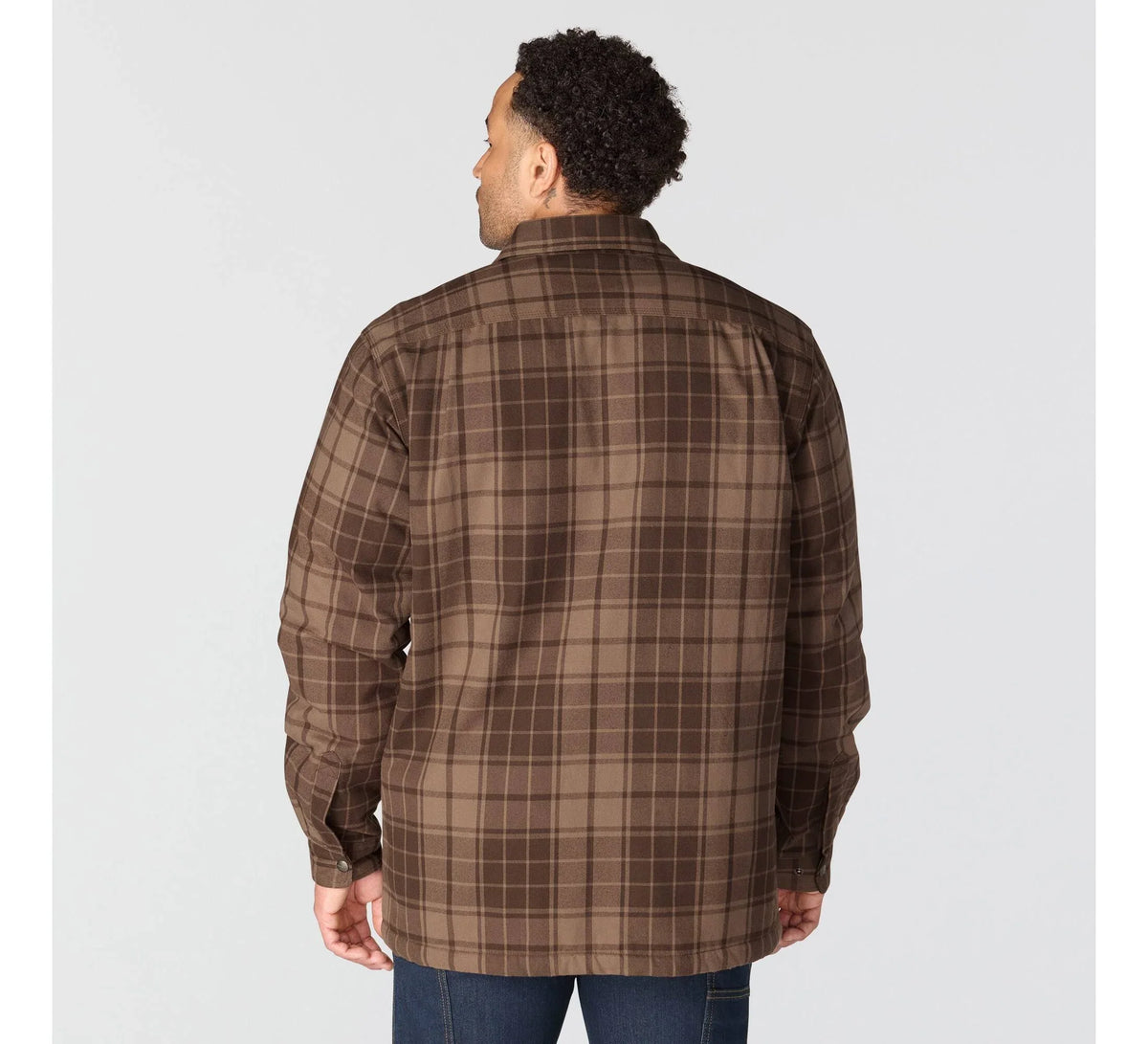 Men's Sherpa-Lined Plaid Shirt Jacket - Brown