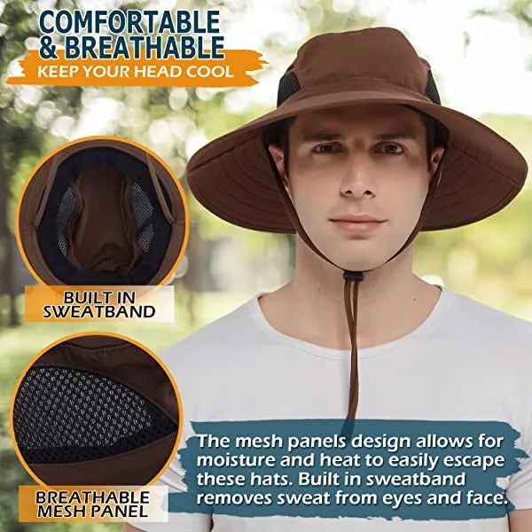 Sun Hat For Men/Women, Waterproof Wide Brim Bucket Hat Foldable Boonie Hat For Fishing Hiking Garden Safari Beach Upf 50/Waterproof