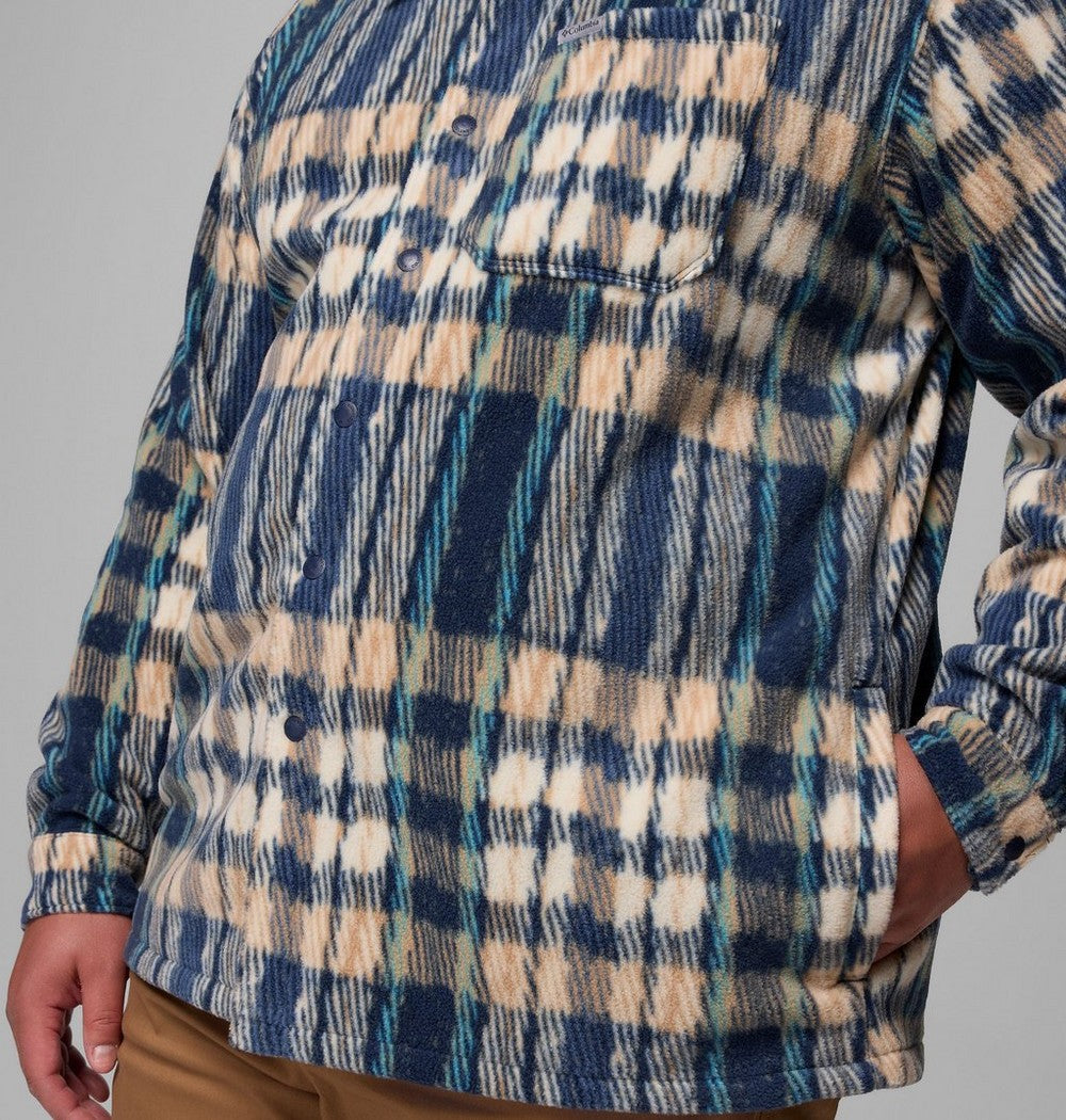 Men's Big Printed Fleece Shirt Jacket - Cream