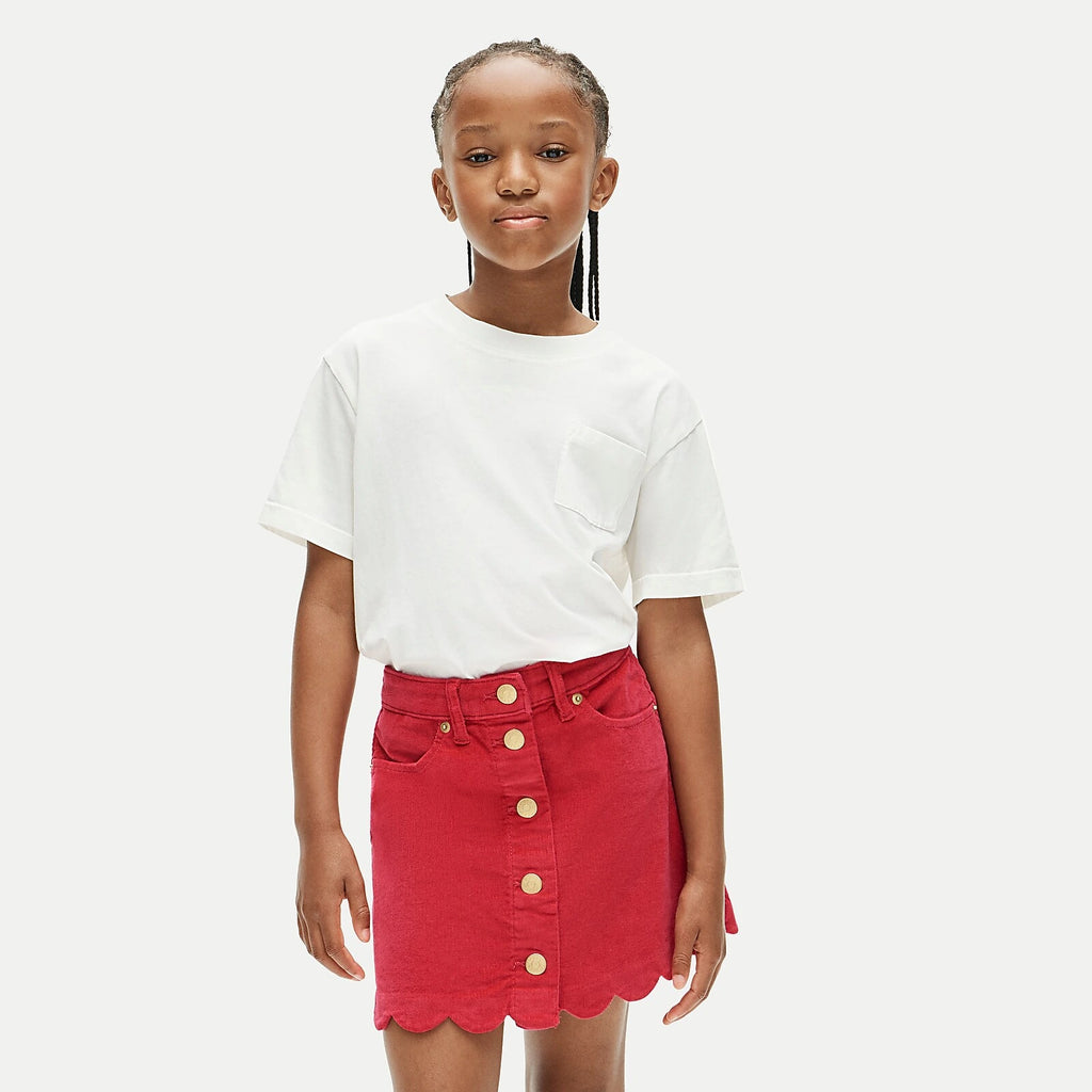 Girls' Scalloped Corduroy Skirt - Ecru