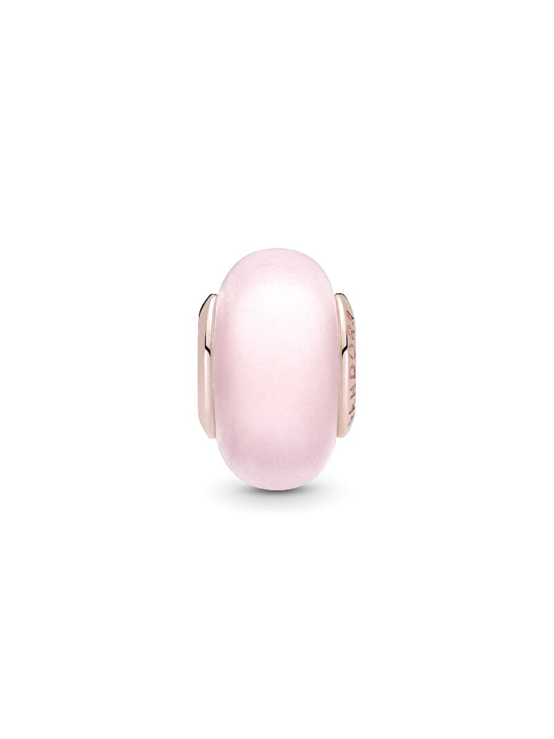 Matte Pink Glass Charm With Rose Gold Plating