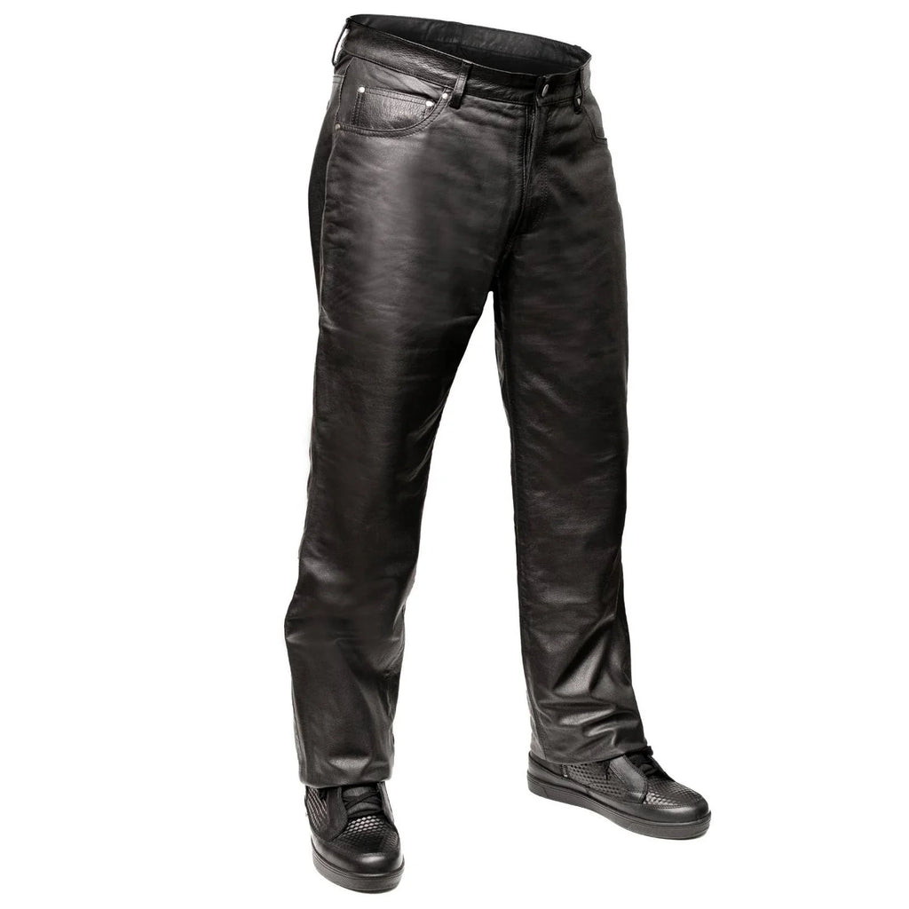 Men's Leather Motorcycle Pants - Black
