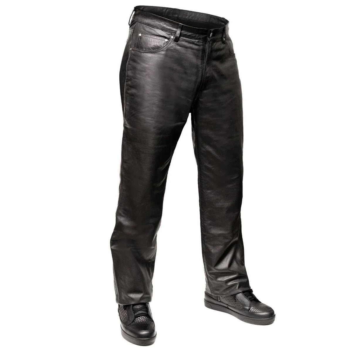 Men's Leather Motorcycle Pants - Black