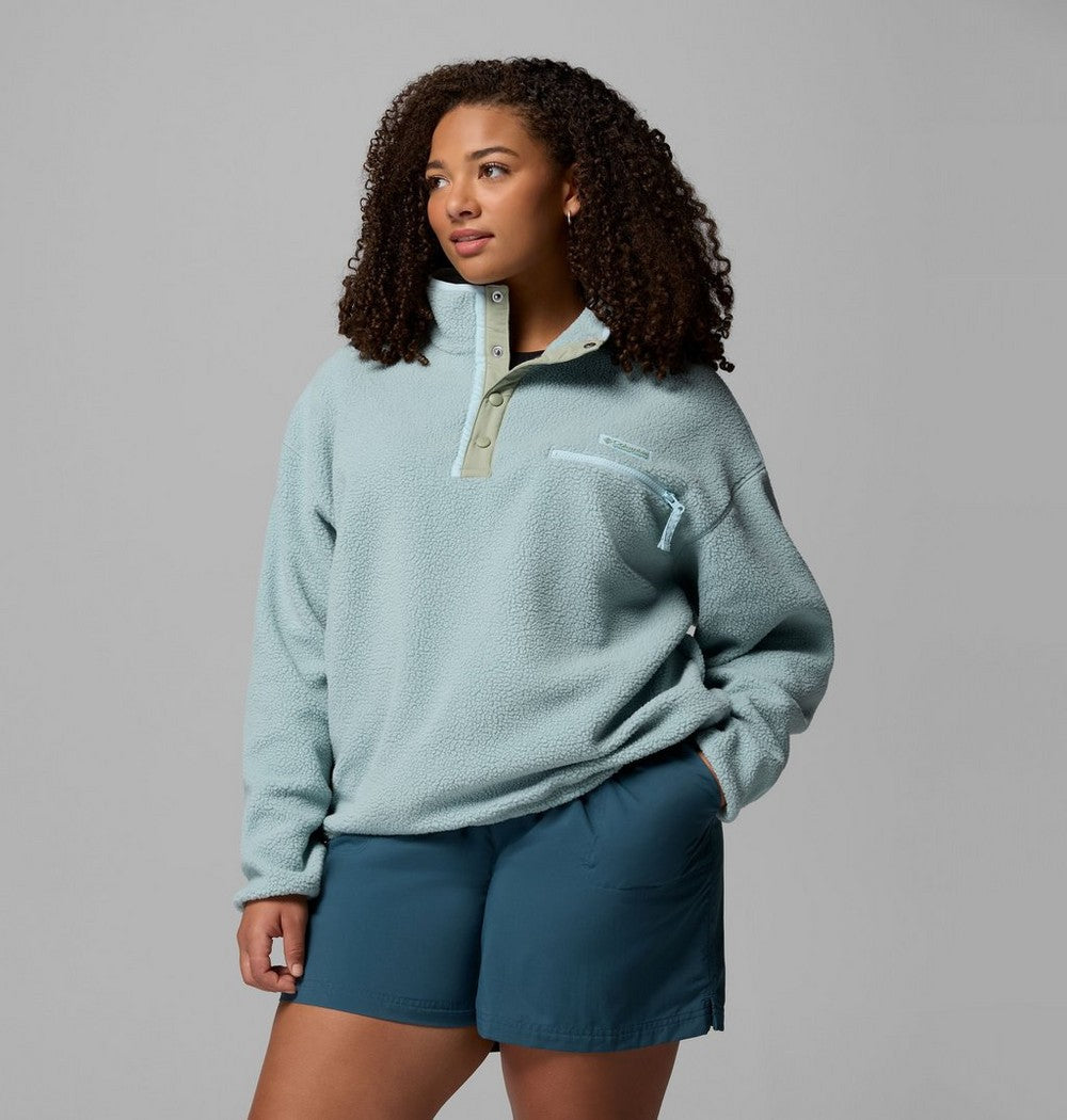 Women's Plus Cropped Sherpa Half-Snap Pullover - Tan