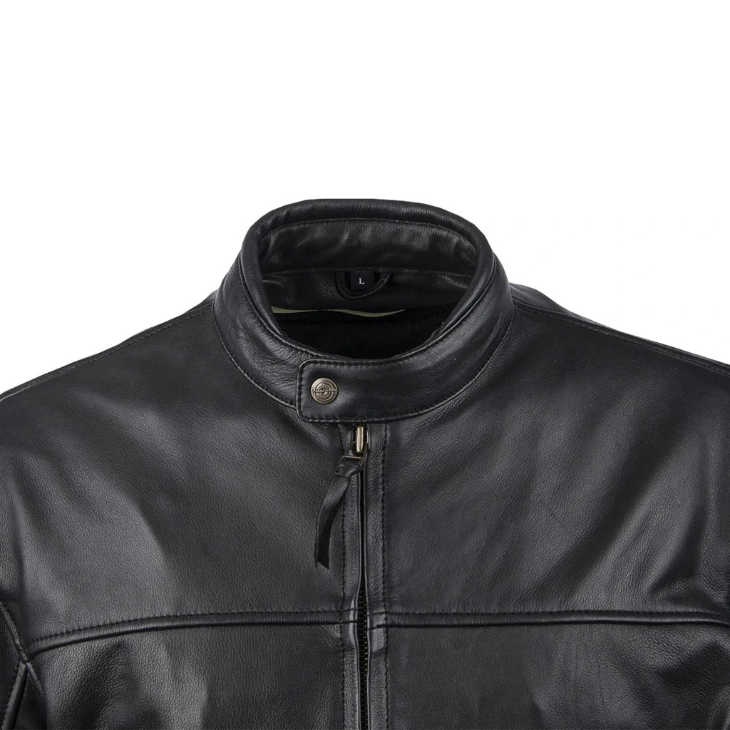 Men's Buffalo Leather Thermal Motorcycle Jacket - Black