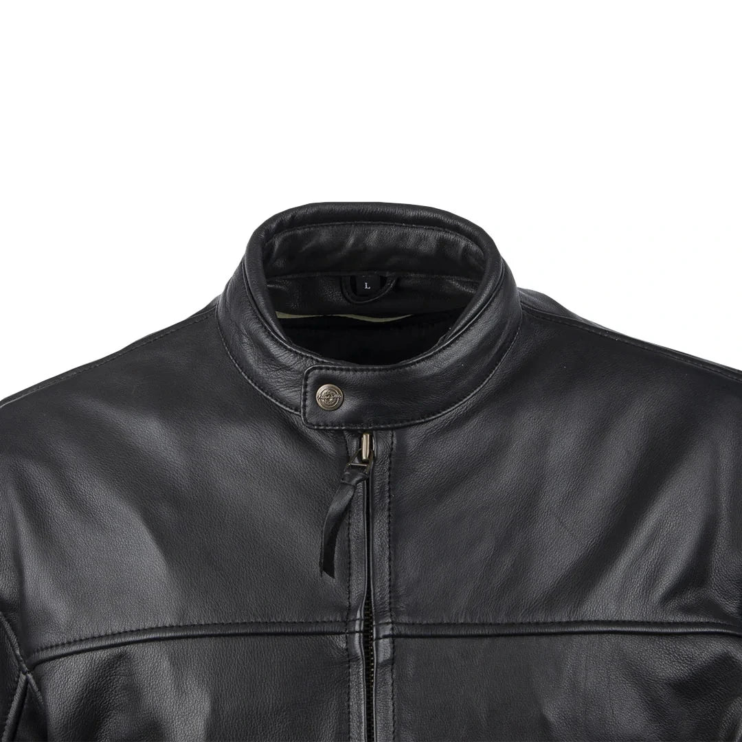 Men's Buffalo Leather Thermal Motorcycle Jacket - Black