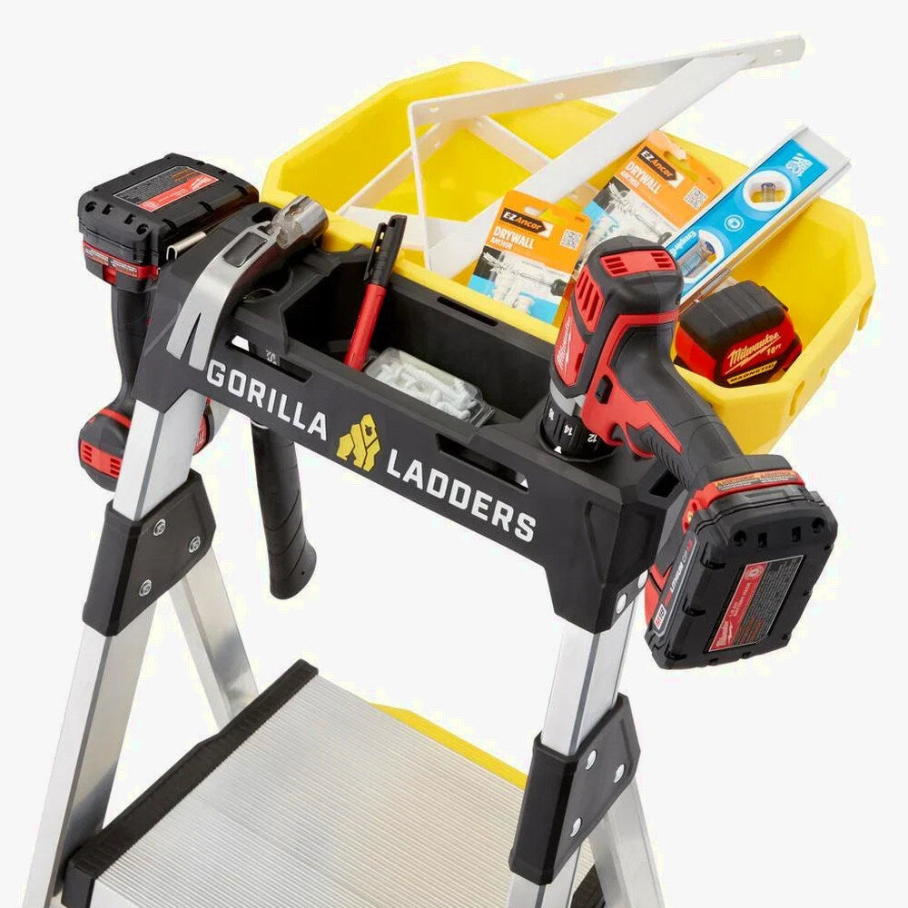 Gorilla Ladders Aluminum Dual Platform Ladder With Project Bucket, 5.5 Ft, 300 Lb Capacity