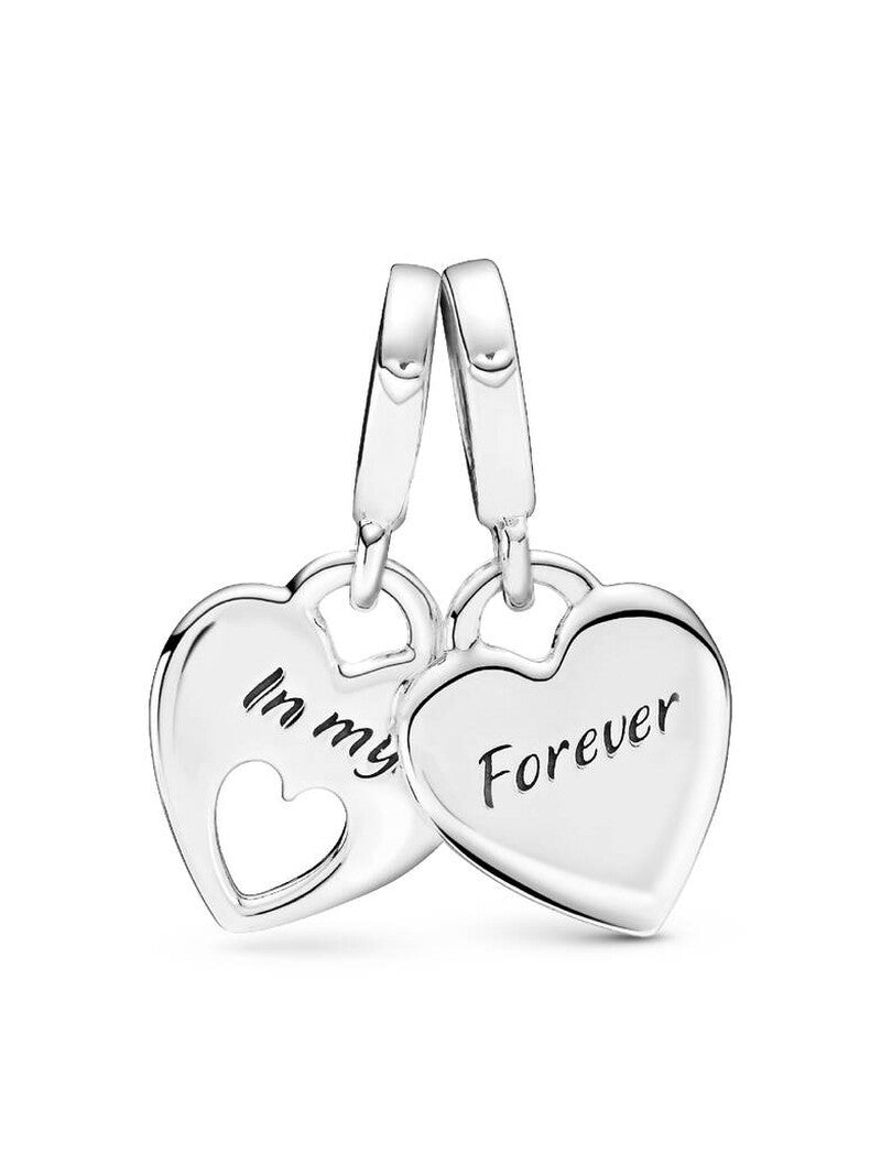 Sterling Silver Pink Split Heart Dangle Charm