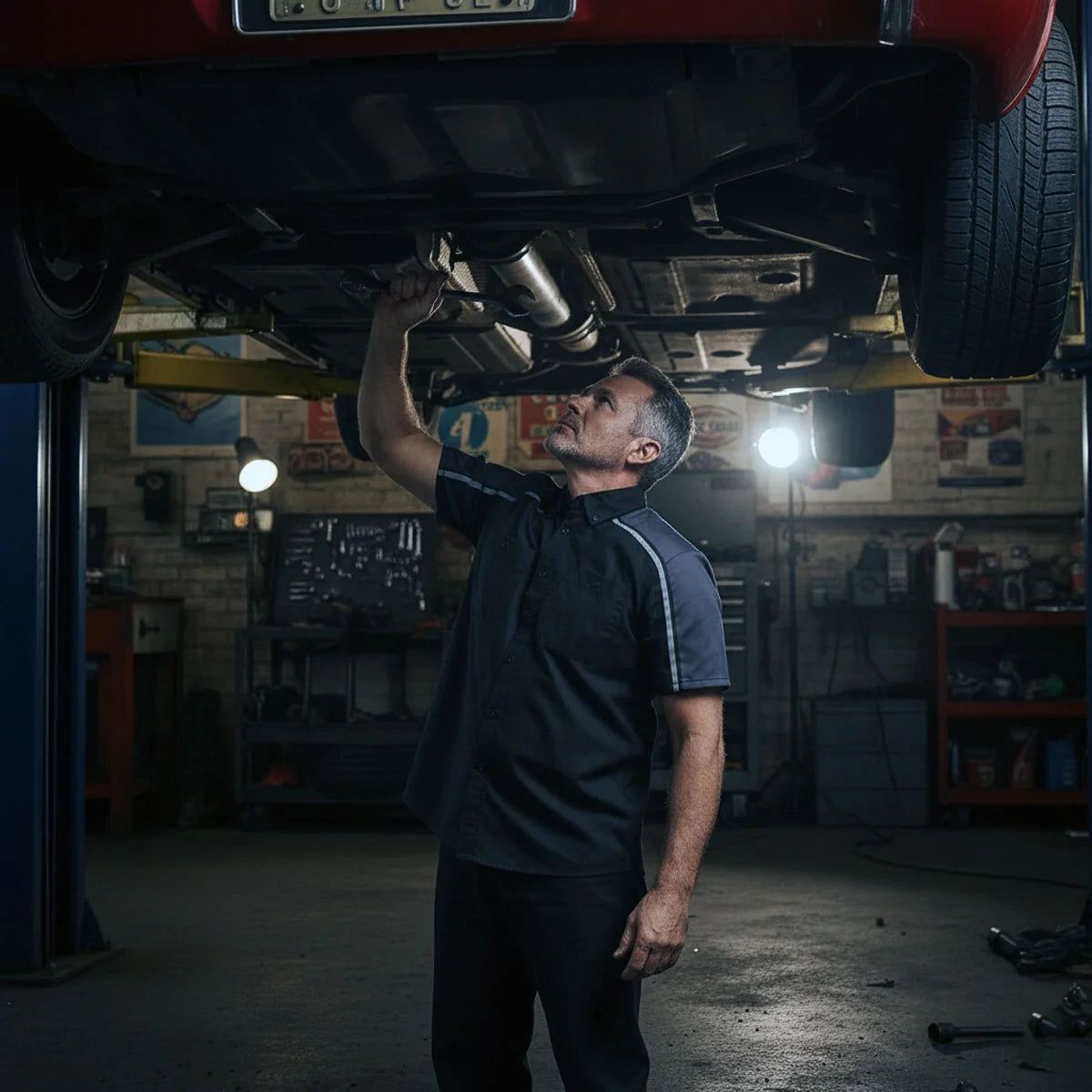 Men's Reflective Mechanic Shirt - Black Gray