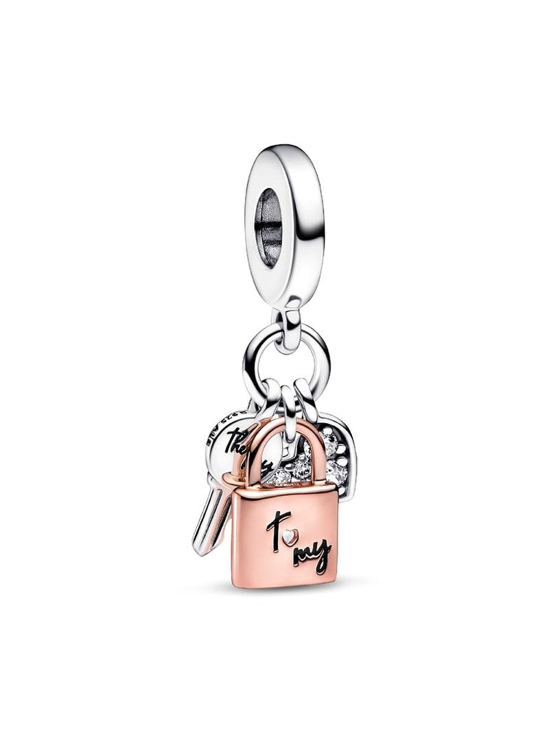 Two-Tone Lock Key And Heart Charm Set
