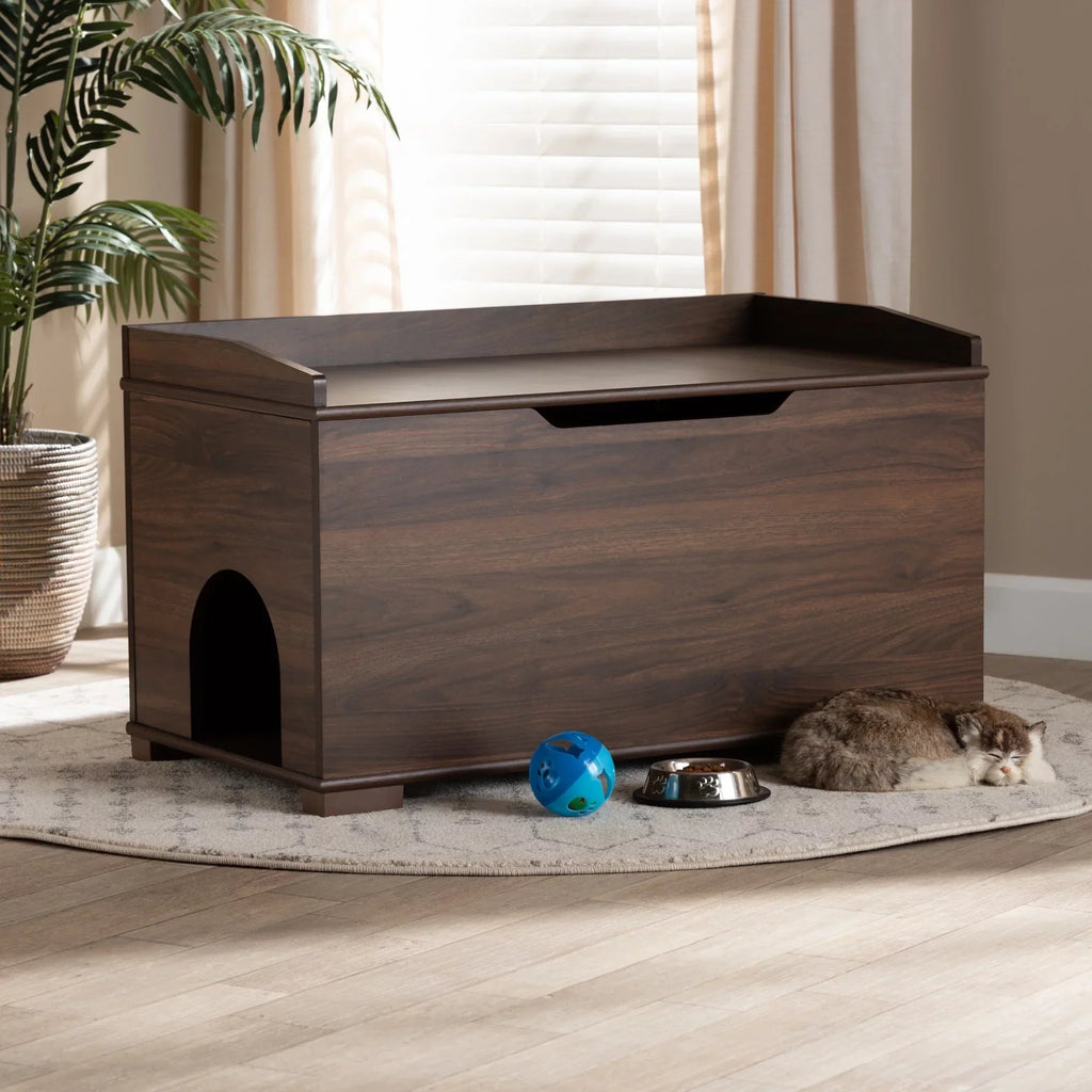 Baxton Studio Cat Litter Box Cover House, Walnut Brown, 35.40 x 18.90 x 20.10 in - Mariam
