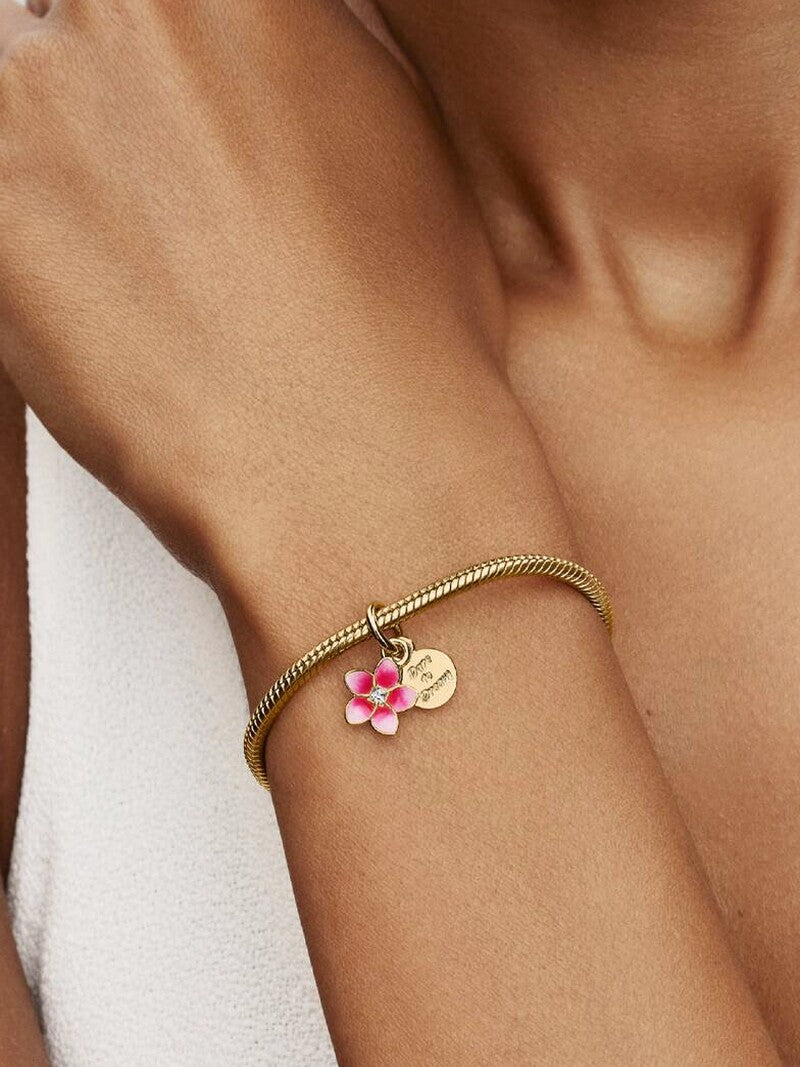 Pink Flower Gold-Plated Dangle Charm