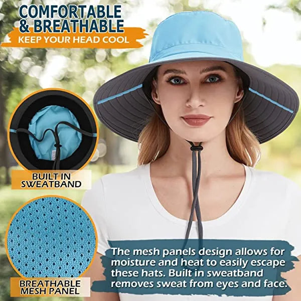 Sun Hat For Men/Women, Waterproof Wide Brim Bucket Hat Foldable Boonie Hat For Fishing Hiking Garden Safari Beach Upf 50/Waterproof