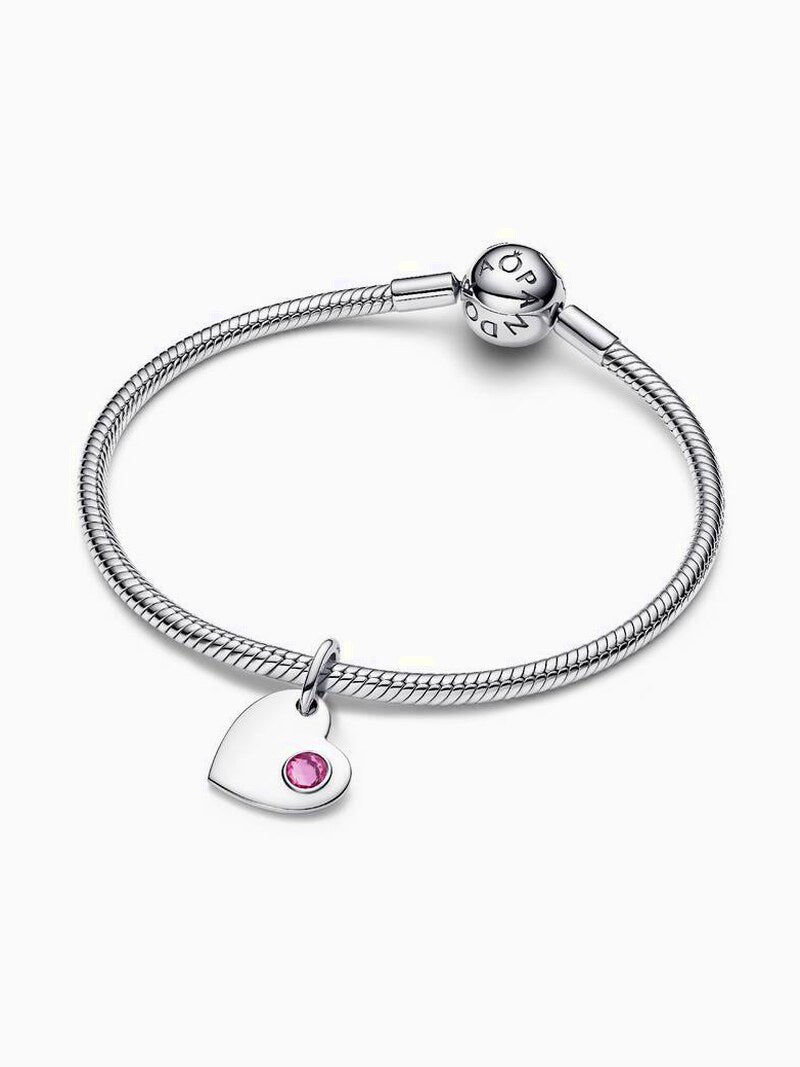 Pink Stone Engravable Heart Dangle Charm