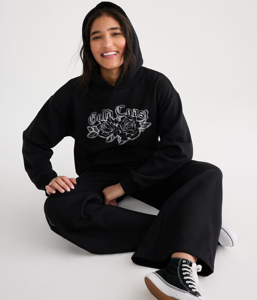 Oversized Rose Graphic Pullover Fleece Hoodie