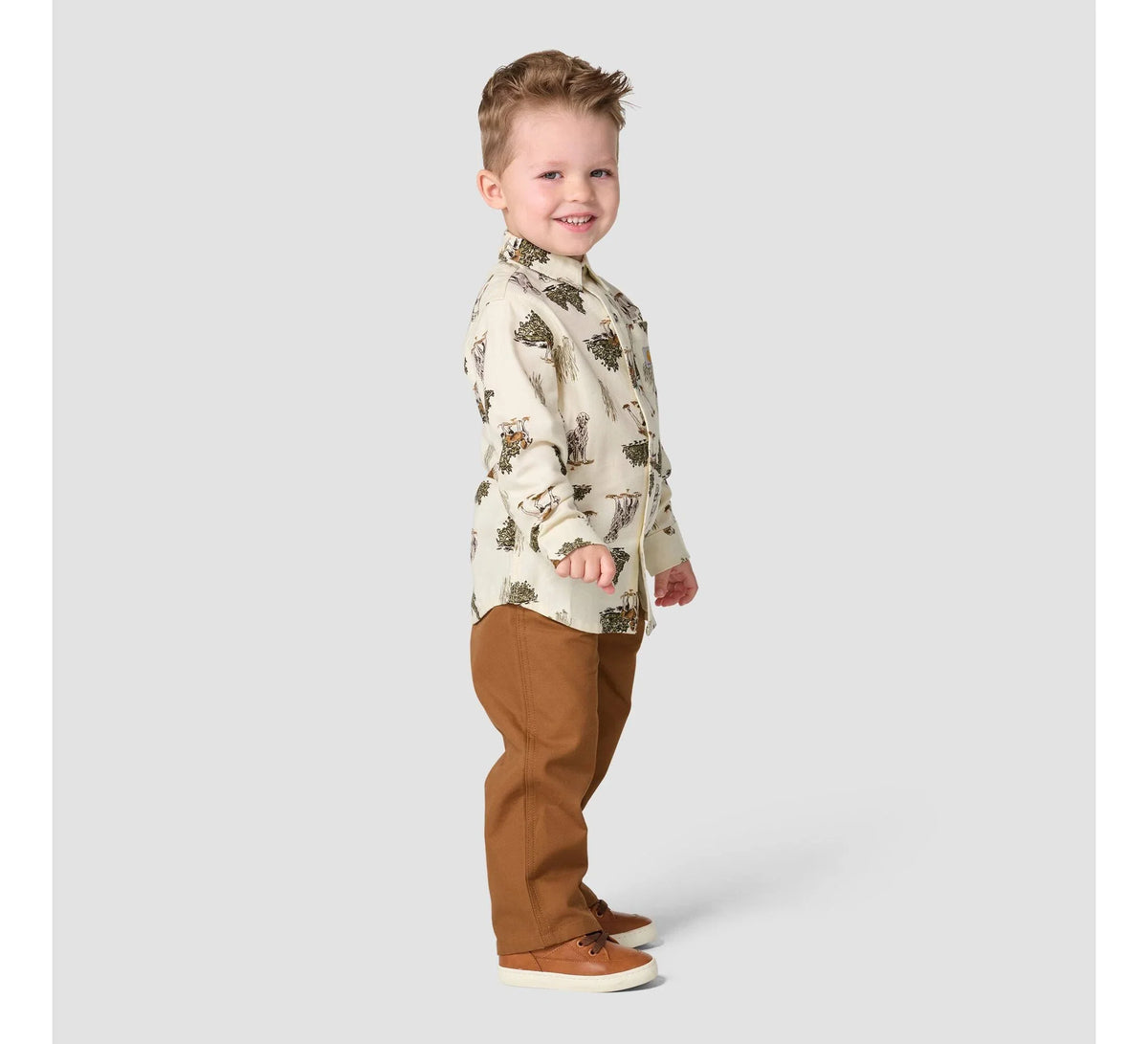 Toddler Plaid Shirt And Canvas Pant Set - Brown