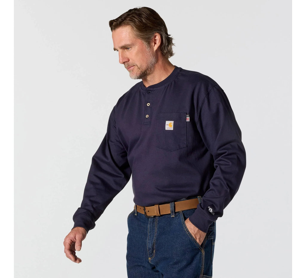 Men's Flame-Resistant Long Sleeve Henley - Navy