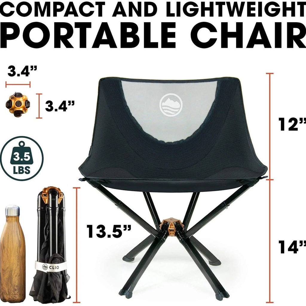 CLIQ Portable Folding Camping Chair, Black, 1 Pack, 300 Lbs - CC01